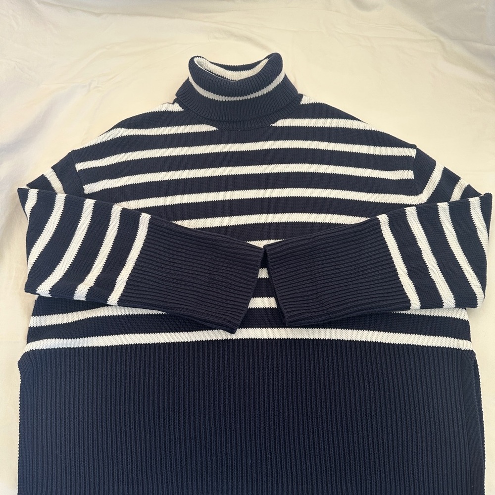 GAP Navy and White Striped Turtleneck Oversized Sweater